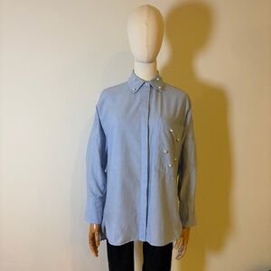 Zara Basic Collection Pearl Embellished Oversized Shirt - Light Blue Size S